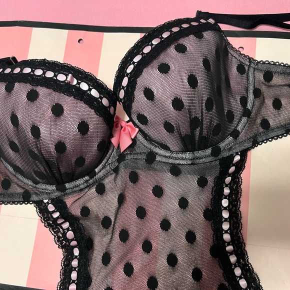 NWT Victoria’s Secret RARE SEXY LITTLE THINGS Black Dot Pink bows Apron 36C - Picture 3 of 4